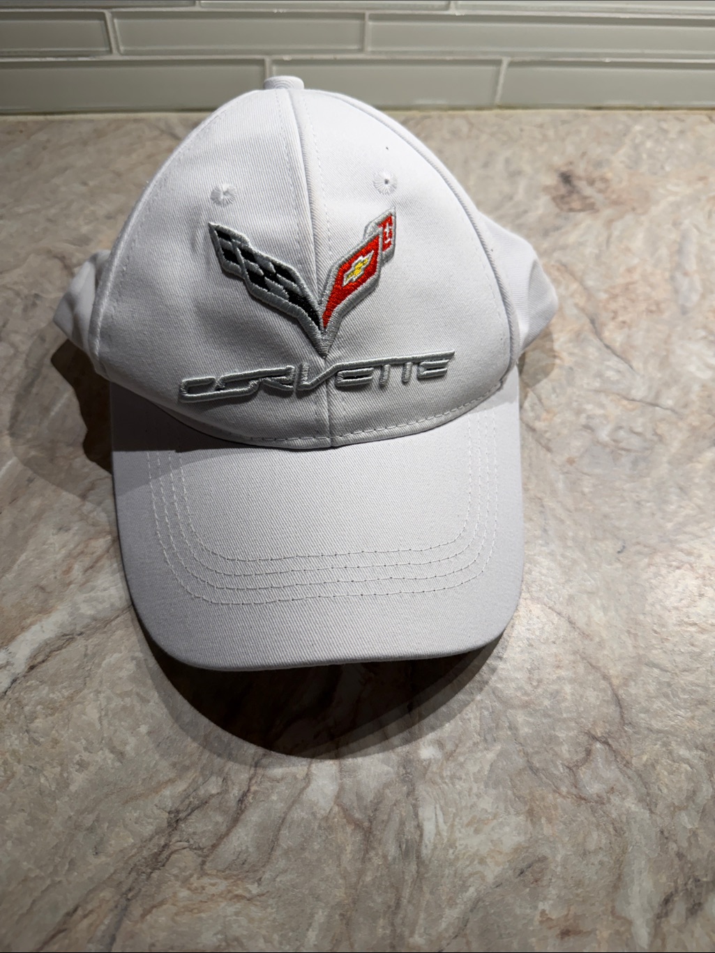Corvette White Embroidered Logo Baseball Cap